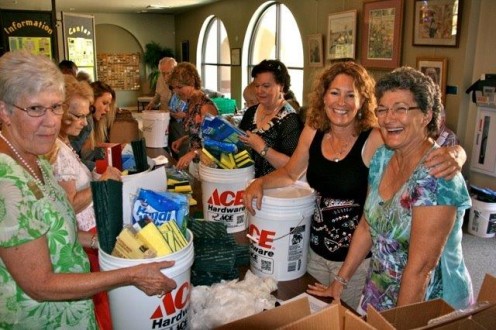 Filling flood buckets at The Fountains back in 2013.